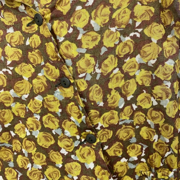 LILITH Quirky mustard & brown floral side button midi dress size S - Picture 3 of 7